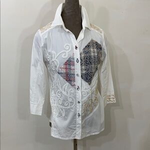 Parsley  and Sage white patchwork top